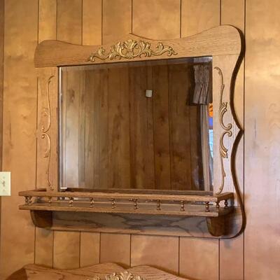 Solid Oak Adorable Country Server with Matching Mirror  