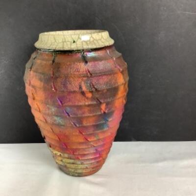 N - 155  Metallic Painted Raku Pottery Vase by Bruce Odell