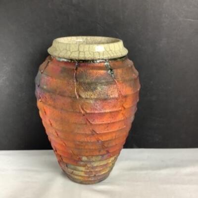 N - 155  Metallic Painted Raku Pottery Vase by Bruce Odell