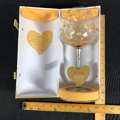 Lolita Love My Wine Heart of Gold Wine Glass Goblet in Box Hand Painted