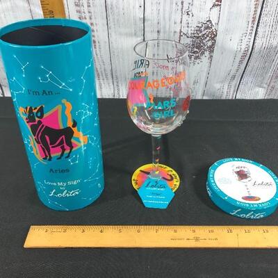 Aries Love My Sign by Lolita Hand Painted Wine Glass Goblet NEW