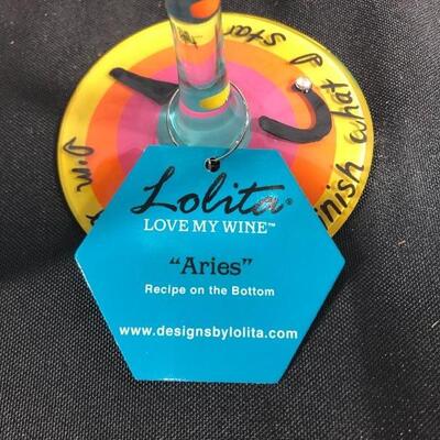 Aries Love My Sign by Lolita Hand Painted Wine Glass Goblet NEW