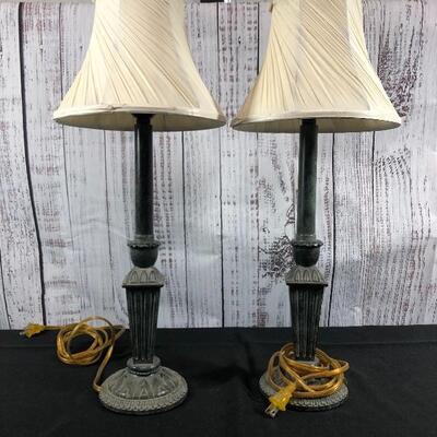 Matching Pair of Candlestick Style Lamps with Shades