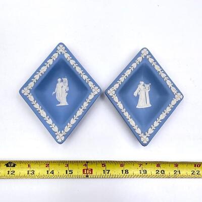 WEDGWOOD PALE BLUE JASPERWARE DIAMOND DISH/TRAY SET OF 2