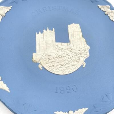 WEDGWOOD PALE BLUE JASPERWARE "CHRISTMAS 1990" DURHAM CATHEDRAL PLATE