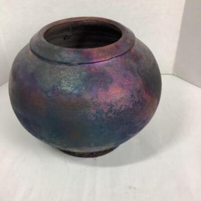 N - 163 Artisan Signed Raku Pottery Vase 