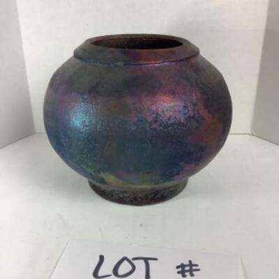 N - 163 Artisan Signed Raku Pottery Vase 