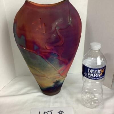 N - 165 Artisan Signed/ Crafted Colorful Raku Pottery Vase 