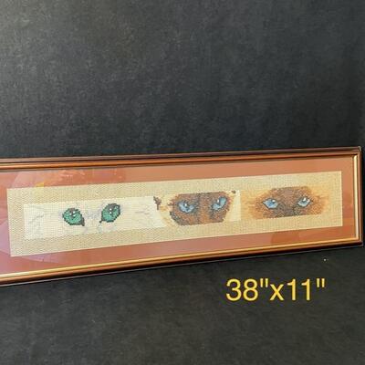 Cat Eye Cross Stitched Framed Picture