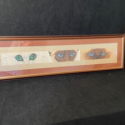 Cat Eye Cross Stitched Framed Picture