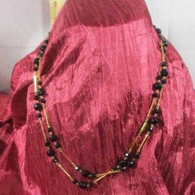 Lot 6 - Gold Tone Bar with Black Beads Necklace