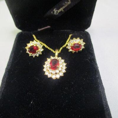 Lot 46 - Faux Ruby and Faux Diamond Necklace and Earrings Set