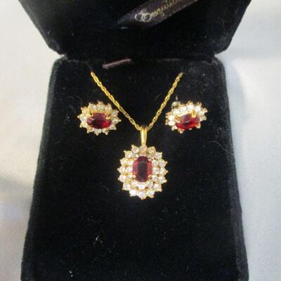 Lot 46 - Faux Ruby and Faux Diamond Necklace and Earrings Set