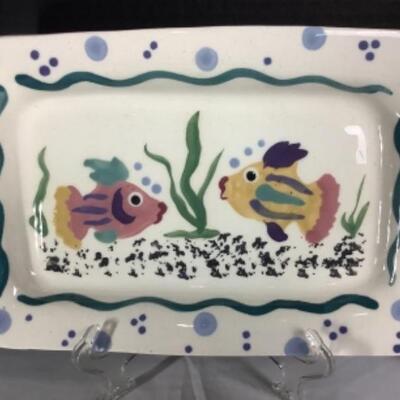N - 176 Artisan Signed Fish Themed Pottery Lot 