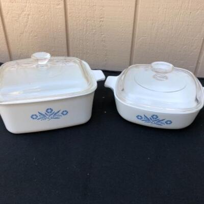 Lot 2S.  4 Assorted Vintage Glass Baking Dishes with lids (Corning, Cordon Bleu)--$30.00