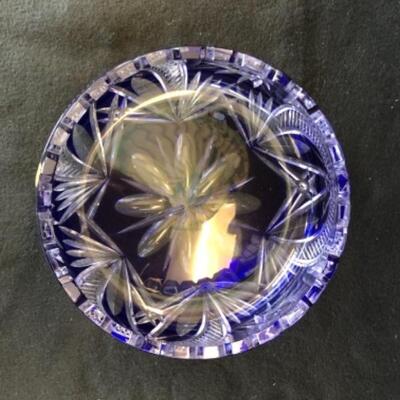  Lot 14P. Imperlux , Worldâ€™s Finest Genuine Hand Cut Lead Crystal, Made in German Democratic Republic, Blue bowl â€” $50