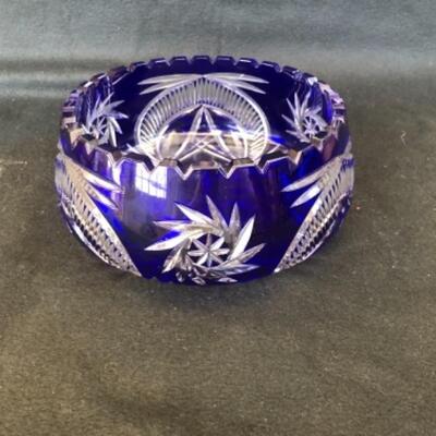  Lot 14P. Imperlux , Worldâ€™s Finest Genuine Hand Cut Lead Crystal, Made in German Democratic Republic, Blue bowl â€” $50