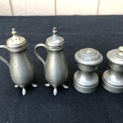 Lot 32P. 2 sets of Pewter salt & pepper: Pewter JCD 6, Shakers; C.C., made in Italy, Salt & Pepper mill â€” $8.75