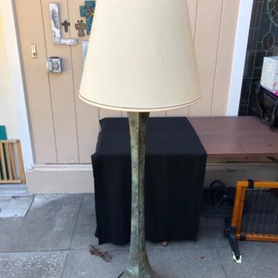 Lot 45P. Brutalist Bronze floor and table lamp, Verdigris Patina,Purchased at Gumpâ€™s with 2 shades, 1970â€™s, purchased 1980â€™s â€”...