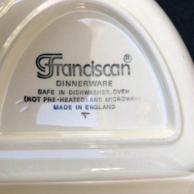 Lot 69L. Vintage Franciscan Earthenware Apple: 1 Oval Large Platter, 1 Divided Serving Dish, 1 Square Platter, Salt & Pepper set â€” $34.00