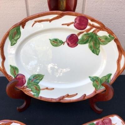 Lot 69L. Vintage Franciscan Earthenware Apple: 1 Oval Large Platter, 1 Divided Serving Dish, 1 Square Platter, Salt & Pepper set â€” $34.00