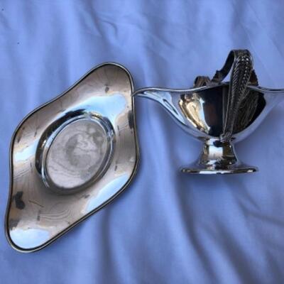 Lot 80S.  Antique Silver Plate Twin Gravy boat and tray, Branded H. H. & S., E. P. N. S., made in England â€” $6.00