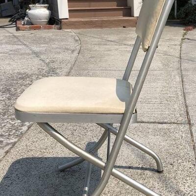 Lot 83DM. Three Vintage Midcentury Original Warren McArthur folding chairs, Mayfair Ind, Yonkers New York, white and chrome â€” $175