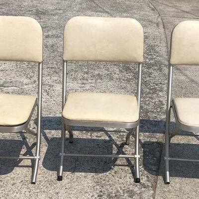 Lot 83DM. Three Vintage Midcentury Original Warren McArthur folding chairs, Mayfair Ind, Yonkers New York, white and chrome â€” $175