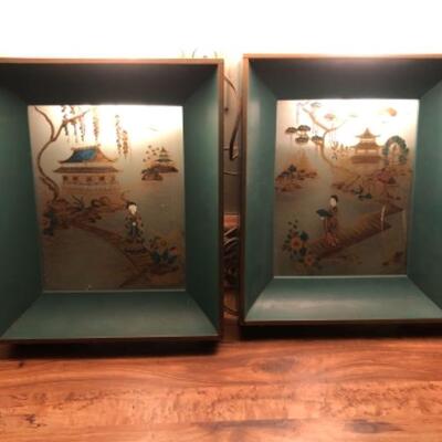 Lot 90DM. Pair of Vintage Midcentury Asian Chinoiserie light up framed wall art, Framed Products Co., New York, USA, 1960â€™s, working...
