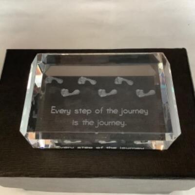 N - 179. Inscribed Glass Paperweight,â€ every step of the journey is the journey â€œ