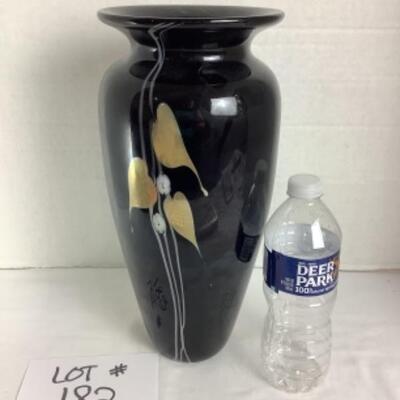 N - 182 Artisan Signed Large Black Decorative Glass Vase  