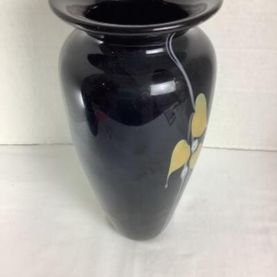N - 182 Artisan Signed Large Black Decorative Glass Vase  