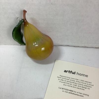 N - 184  Artful Home, Hand Blown Glass Pear Ornament 