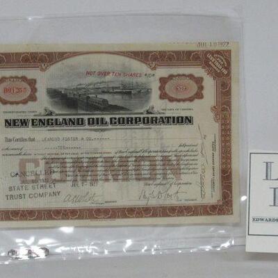 Antique Stock Certificate New England Oil Corp 1922
