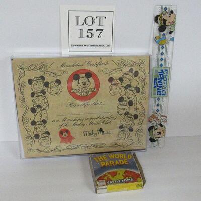 Vintage Mouseketeer Certificate in Modern Plastic Frame, Mickey Mouse Ruler Animal Kingdom, Old World Parade Film in Box