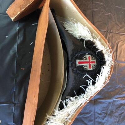 1800s Masonic Knights Templar Commander's Hat with Ostrich Feather Plume in Original Box