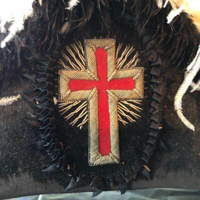 1800s Masonic Knights Templar Commander's Hat with Ostrich Feather Plume in Original Box