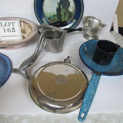 Vintage Kitchen Lot Unusual Reamer, Pewter Gravy Boat, Metal Hot Water Bottle, Enamelwear, More