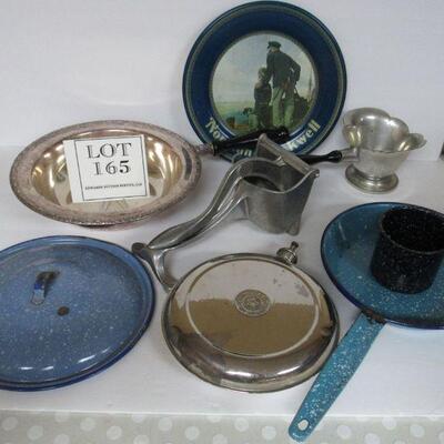 Vintage Kitchen Lot Unusual Reamer, Pewter Gravy Boat, Metal Hot Water Bottle, Enamelwear, More