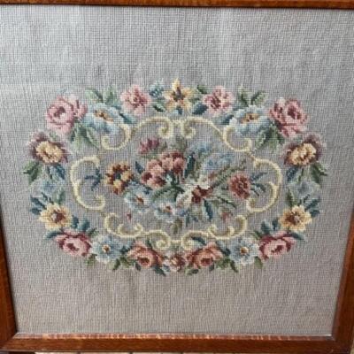 Lot 8LD. Needlepointed fireplace screen with glass (28-1/2â€x22â€)--$45