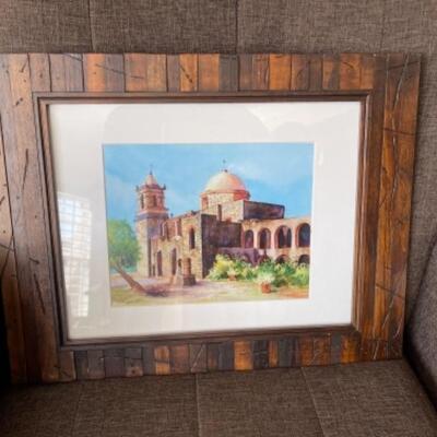 Lot 11LD. Water color painting of California mission by Mary Shepard, wood frame (19â€x15â€)--$55