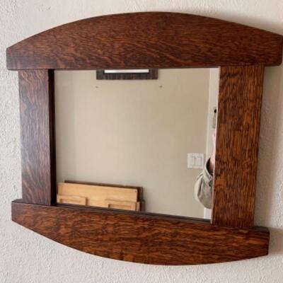Lot 12LD. Dark oak Craftsman mirror (22-1/2 â€˜xâ€™ 19-1/2â€)--$85