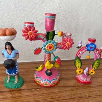 Lot 14LD. Lot of Oaxacan clay candleholders and wall decor (some as is)--$65