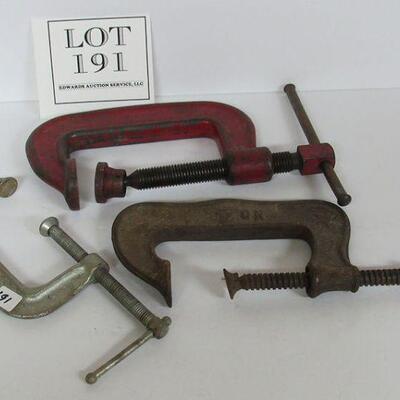 3 Nice Old Heavy Duty C Clamps, a Williams CC104, #4 4"