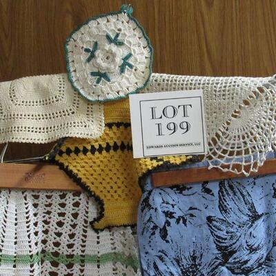 Lot of Kitchen Textiles: Nice Towel, Apron, Pot Holders