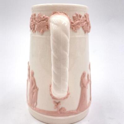 WEDGWOOD PINK ON WHITE EMBOSSED QUEENSWARE SMALL PITCHER
