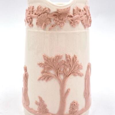 WEDGWOOD PINK ON WHITE EMBOSSED QUEENSWARE SMALL PITCHER