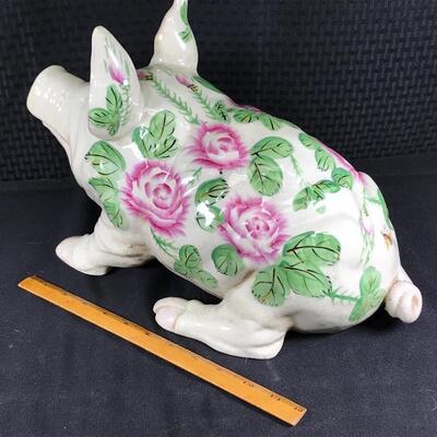 Pig statue Figurine pottery ceramic hand-painted flowers large