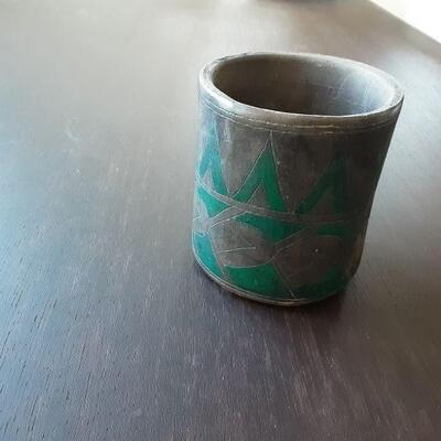 "tribal" green & gray vase