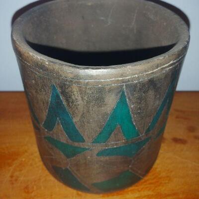 "tribal" green & gray vase